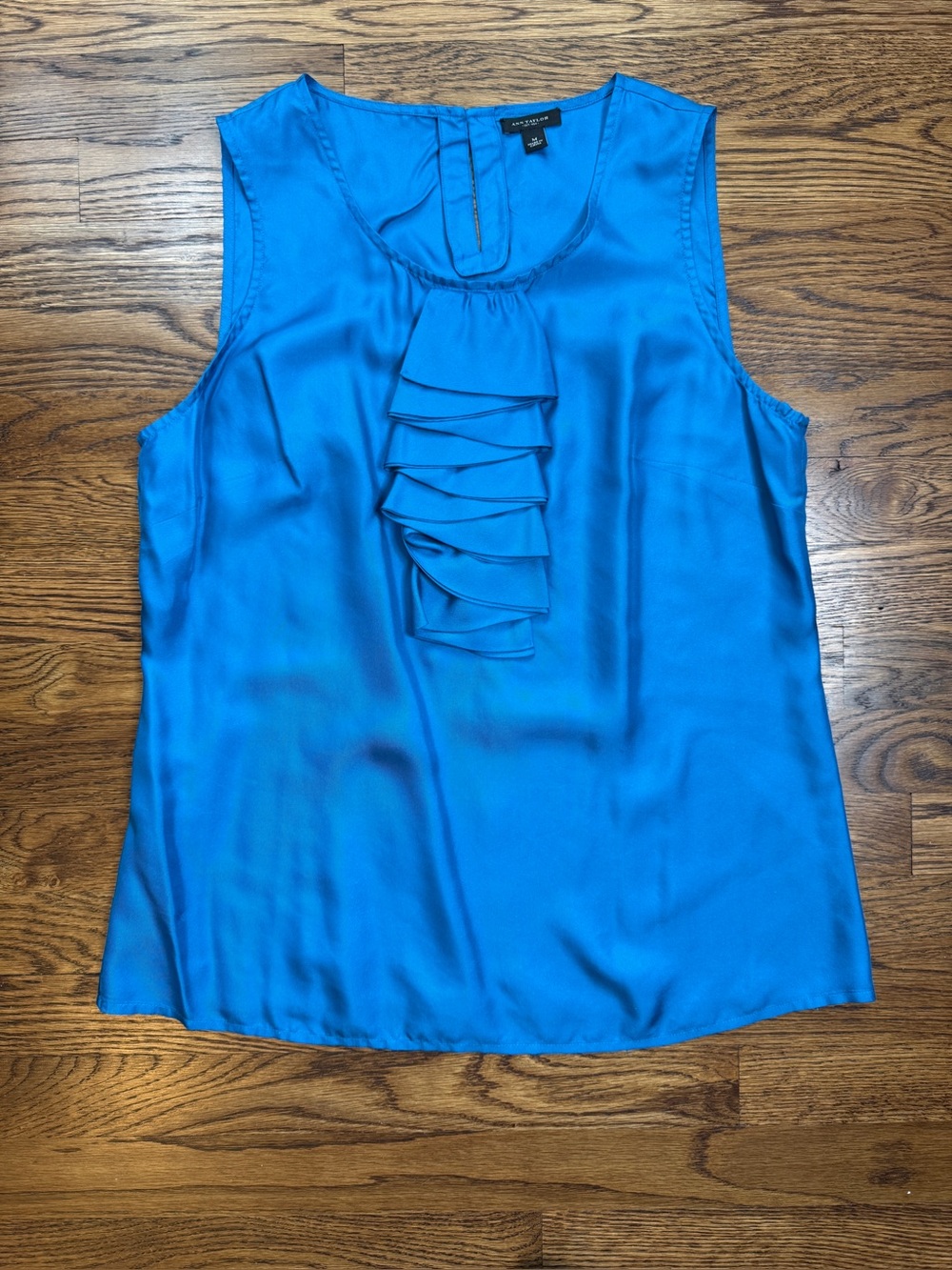 Ann Taylor Women’s 100% Silk Turquoise Blue Cascading Ruffle Sleeveless Top M